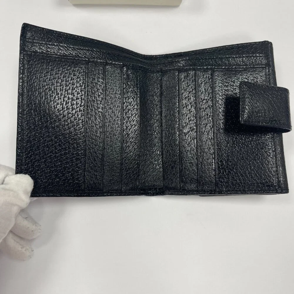 Gucci Black Leather Compact Wallet w/ Silver-tone Hardware - Preowned